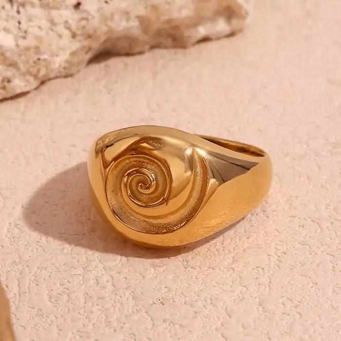 E.B.belle – bague Vortex à visage rond, étanche, plaqué or 18 carats, accessoires couleur argent, bagues en acier inoxydable 316L pour femmes