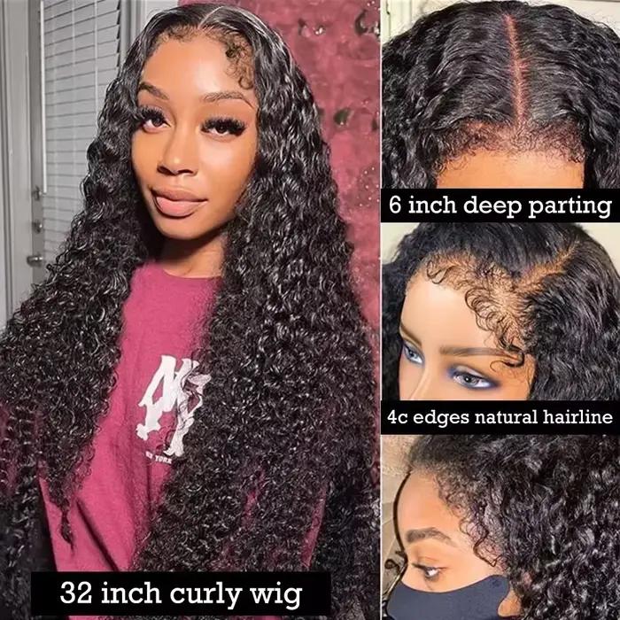 Perruques Lace Frontal en Cheveux Humains Bouclés Afro Kinky Curly 4C avec Bords Bouclés et Baby Hair, Perruque Lace Frontale HD 13x6