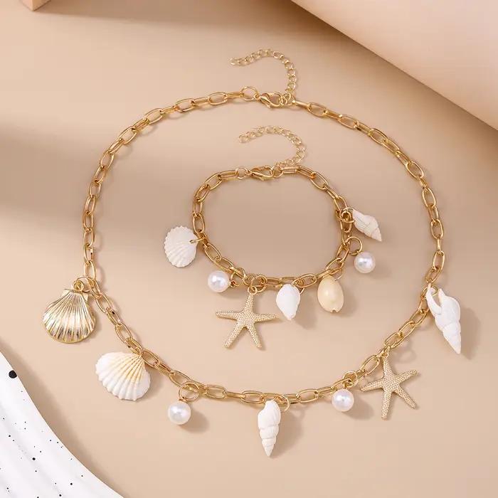 Ensemble de bijoux Bohème en résine plaquée or pour femmes, colliers et bracelets pour occasions spéciales
