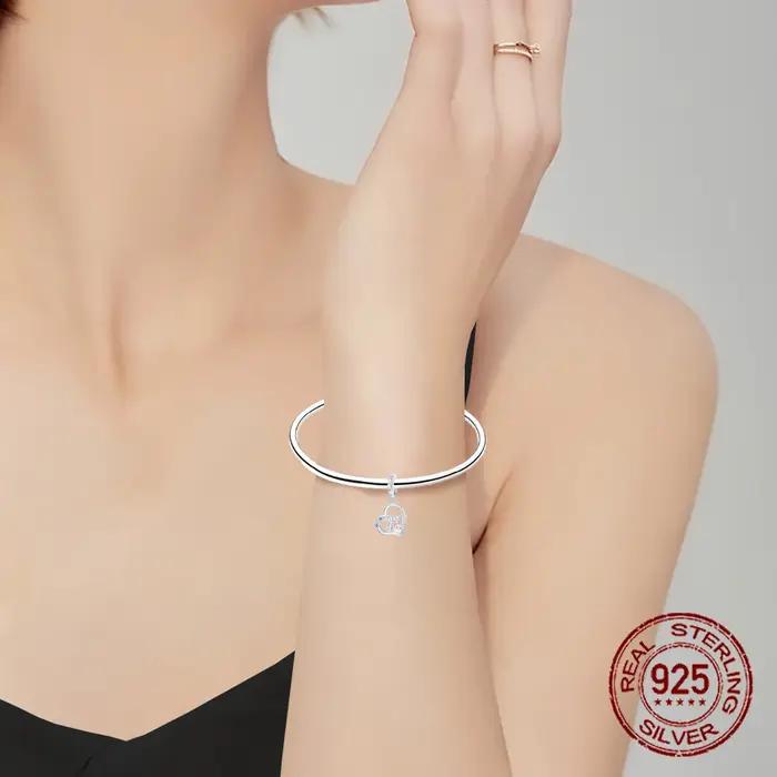 Pendentif en Argent Sterling 925 Serti de Zirconium Blanc Charme Coeur Mignon Romantique Bracelet Mere Fille Occasions Spéciales