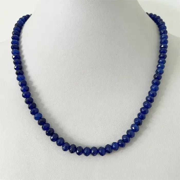 Collier en Jaspe Saphir Bleu Profond Facetté 4*6MM