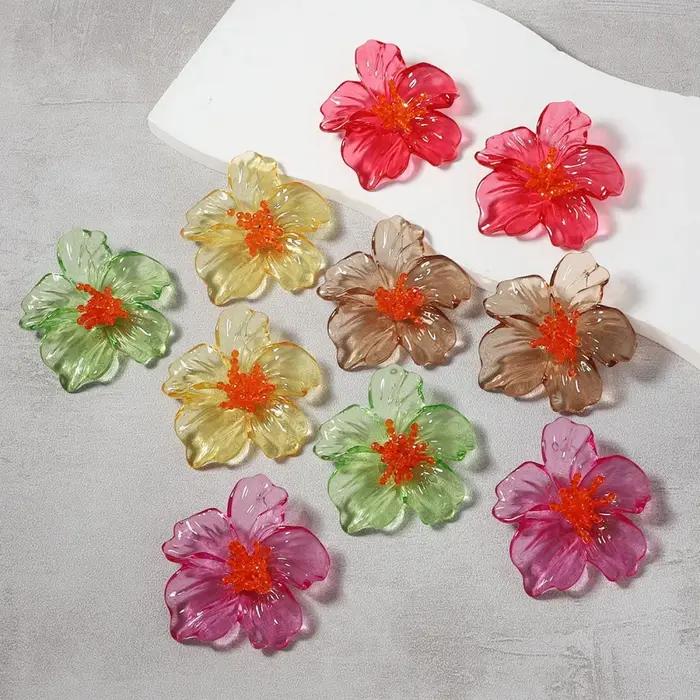 Boucles d'oreilles à fleurs en résine colorée pour femmes