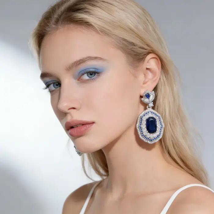 Boucles d'oreilles de luxe en saphir bleu