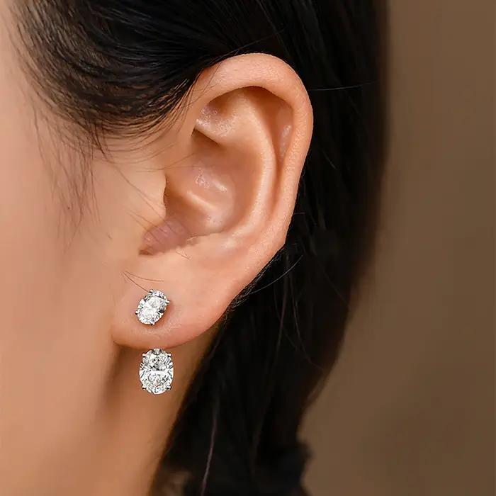 Boucles d'oreilles en diamant Moissanite taille ovale 6cttw