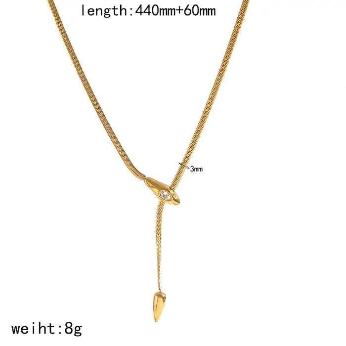 Collier avec pendentif queue de serpent en acier inoxydable plaqué or 18 carats pour femmes, chaîne
