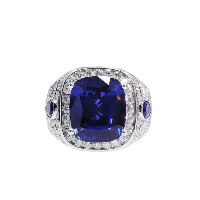 Bague en Argent Sterling 925 Serties de Zirconium Bleu Élégante à Offrir pour Femme Occasions Spéciales
