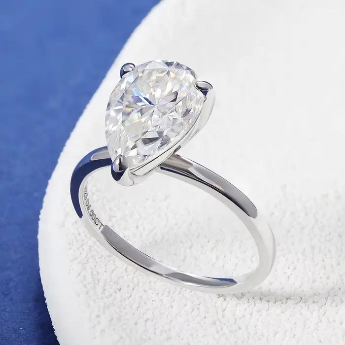 Bagues Moissanite couleur D coupe poire 1-4 Carat