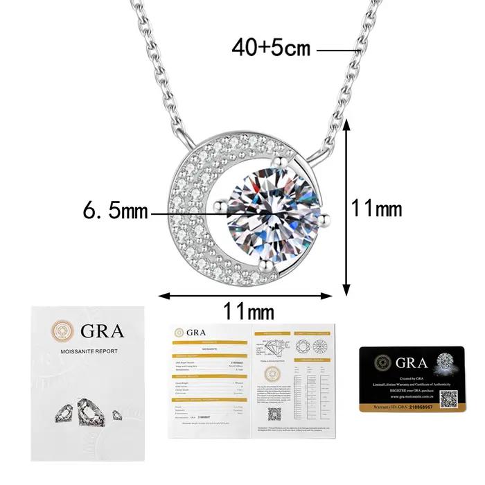 Collier étoile et lune en argent sterling sertie de moissanite 1 carat élégant et luxueux pour femmes occasions spéciales