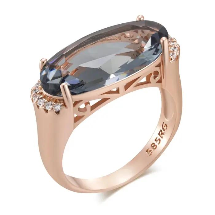Wbmqda – bague ovale en pierre marron pour femmes, couleur or Rose 585, accessoires de bijoux de luxe en Zircon