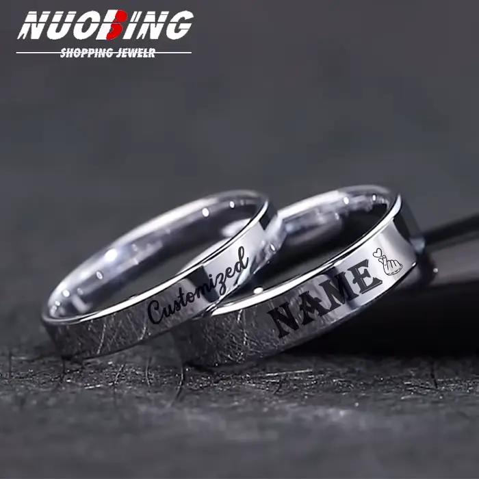 Bague personnalisée en acier inoxydable avec nom et Date gravée