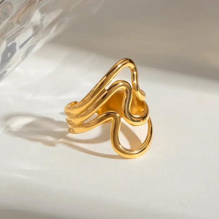 Bague ouverte irrégulière ondulée ajustable Yori Fashion