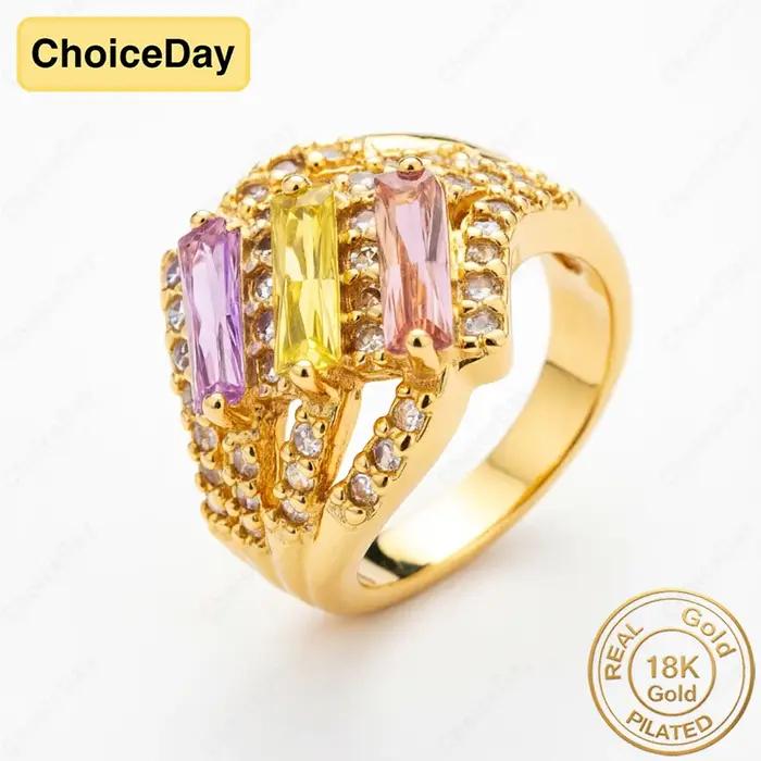Bague en or plaqué 18 carats tricolore avec pierres précieuses en zircon pour femmes occasions spéciales mariage fête