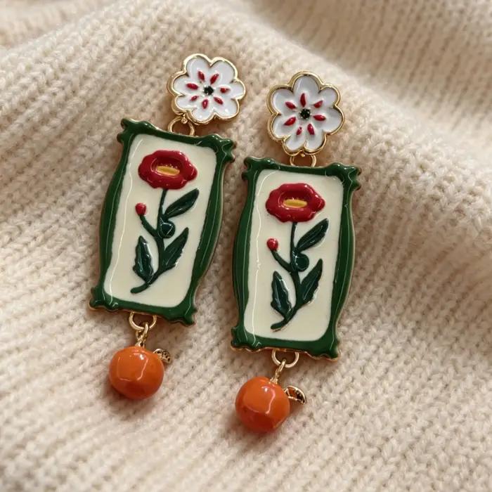 Boucles d'oreilles pendantes à fleurs vintage, bijoux de style rétro