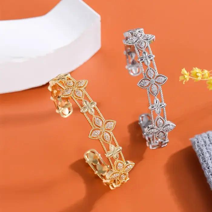 Bracelet manchette fantaisie feuille de trèfle