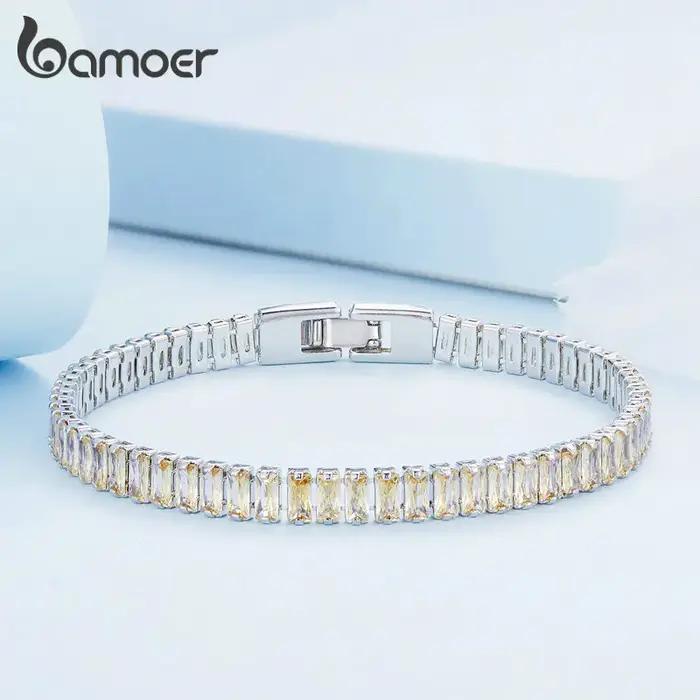 Bamoer – Bracelet carré brillant en Zircon pour femmes