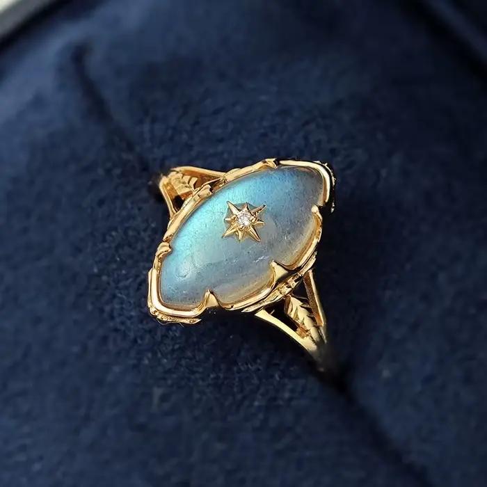 LAMOON – bague en pierre précieuse Labradorite pour femmes
