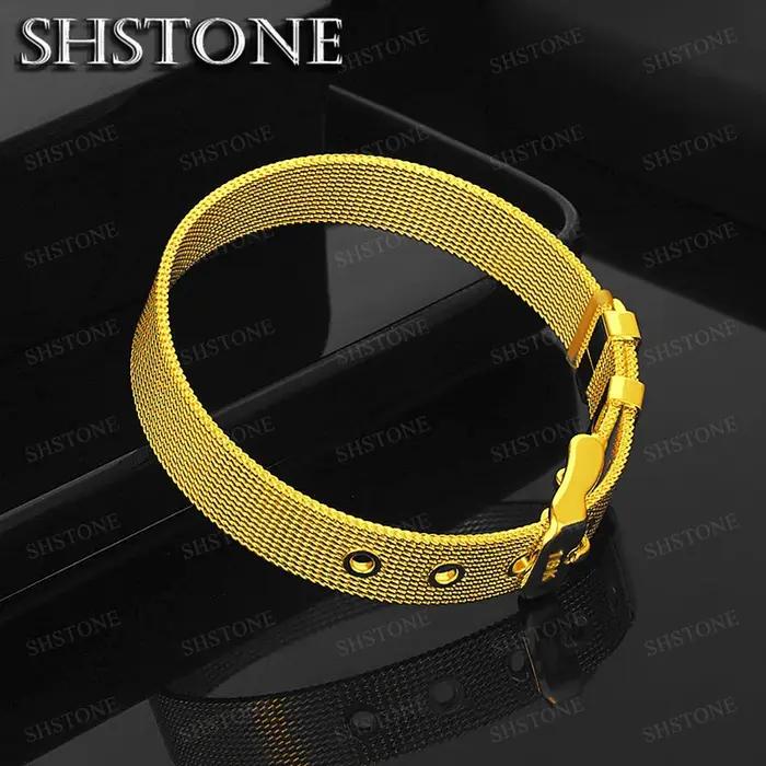 Bracelet en or 18 carats avec sangle large 14mm pour femme et homme bijoux de mode pour soirées et mariages cadeaux d'anniversaire amoureux