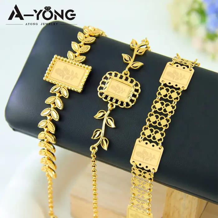 Bracelet en or plaqué or 21 carats mode arabe design feuille élégant chaînes à main pour femmes occasions spéciales traditionnel bijoux de mariage