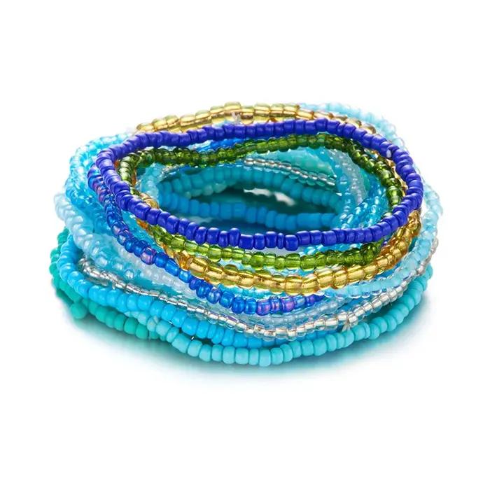 Bracelets de perles colorées bohèmes pour femmes, chaînes élastiques pour plage et occasions spéciales, style empilable et confortable, blanc, bleu, multicolore