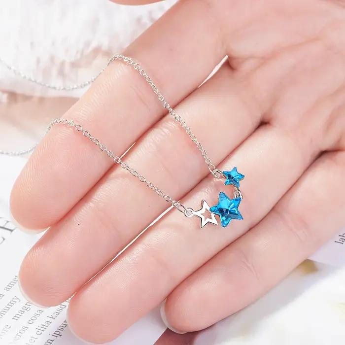 Collier pendentif étoile brillante en argent regardé 925 pour femmes et filles