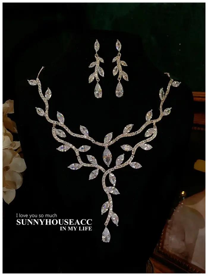 Ensemble de bijoux en argent sterling 925 sertie de zirconium blanc floral pour femmes occasions spéciales mariage fiançailles party