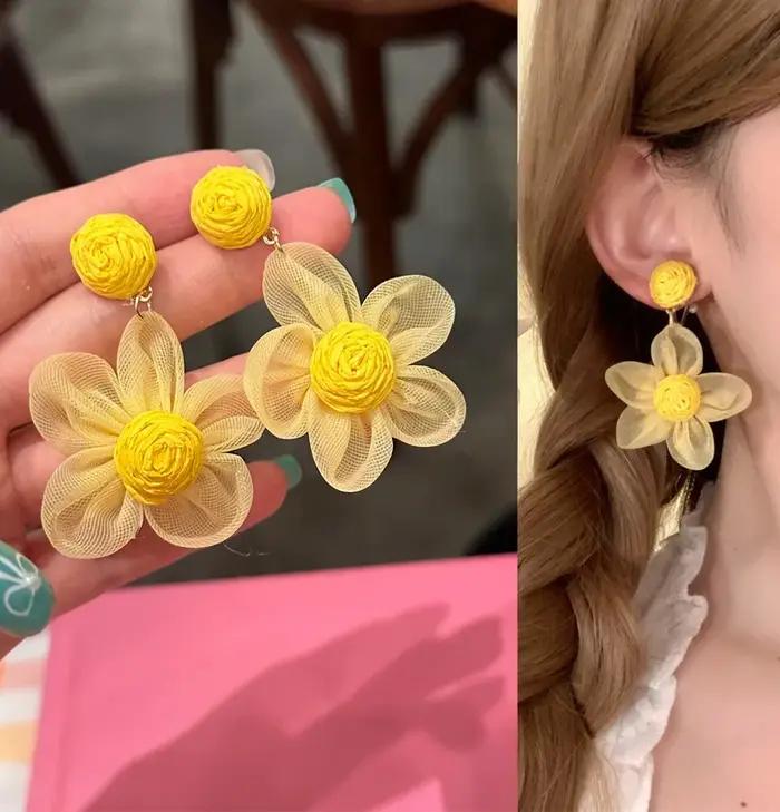 Boucles d'oreilles pendantes tendance faites à la main en raphia multicolore pour femmes, bijoux vin
