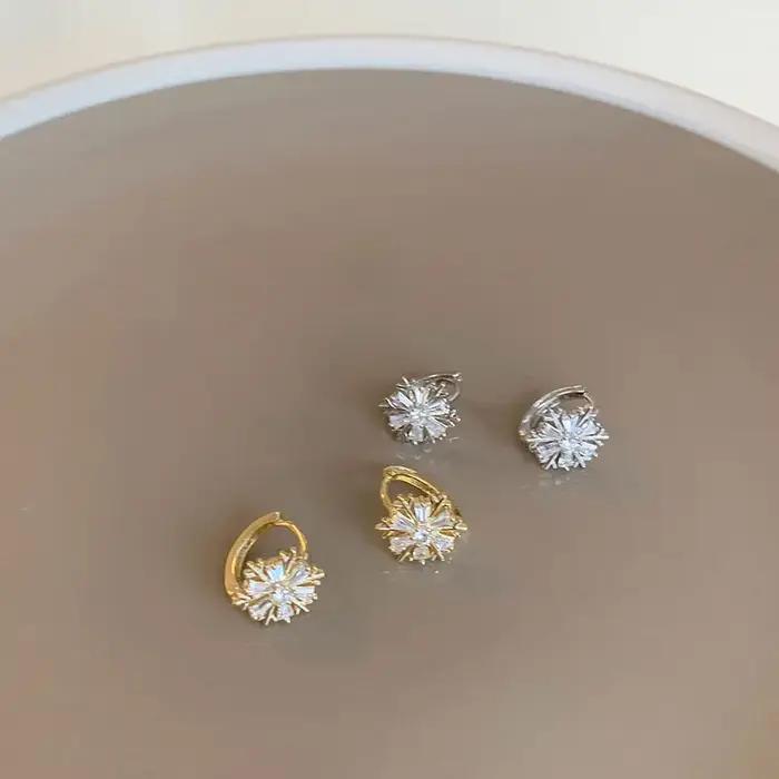 Boucles d'oreilles en argent Sterling 925 avec zircon flocon de neige pour femme engagement mariage élégance sophistication