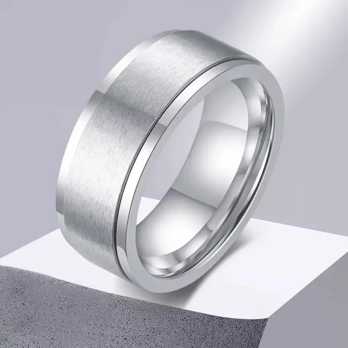 Bague anti-stress rotative brossée mate double couche unisexe, bijou de mode pour soulager le stress