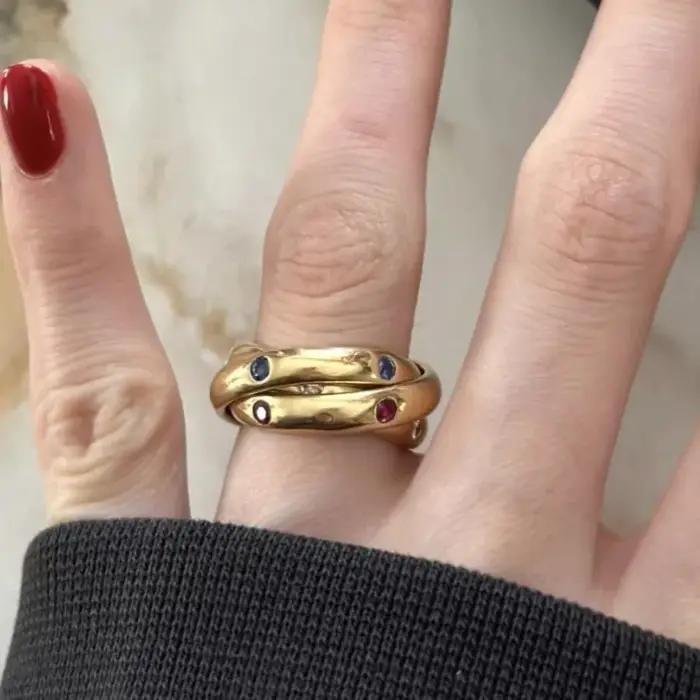 Tri-anneau à la mode, bague en pierres précieuses de couleur géométrique pour femmes