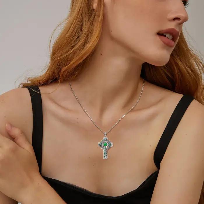 Eudora 925 argent Sterling croix celtique collier coquille d'ormeau trèfle à quatre feuilles pendentif bijoux religieux cadeau pour femme hommes