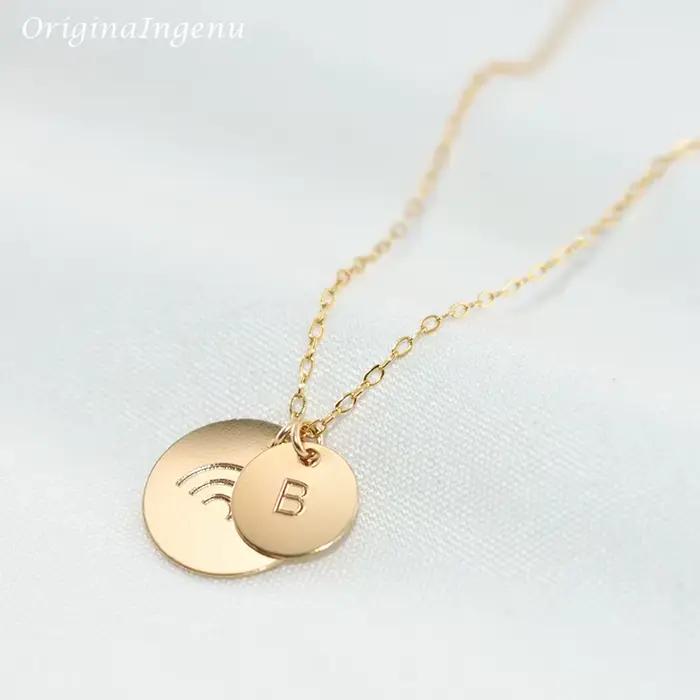 Collier avec lettres initiales en or 14K, pièces de monnaie rembourrées, bijoux ras du cou, pendentifs, bijoux Boho pour femmes