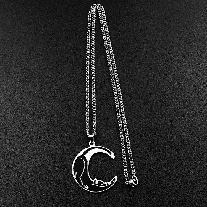 Collier chat lune en acier inoxydable pour femme