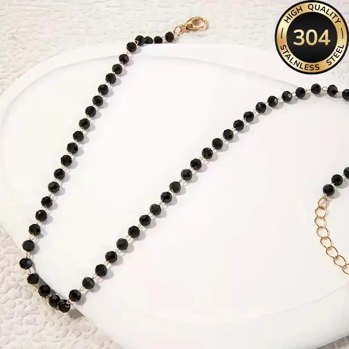 Collier de perles noires de style punk minimaliste pour femme