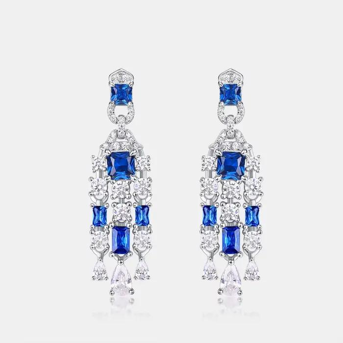 ALLNOEL-Boucles d'oreilles pendantes en argent regardé 925 pour femme, pompon en forme de main de spinelle bleue, cadeau de luxe, bijoux Boho, fête de mariage