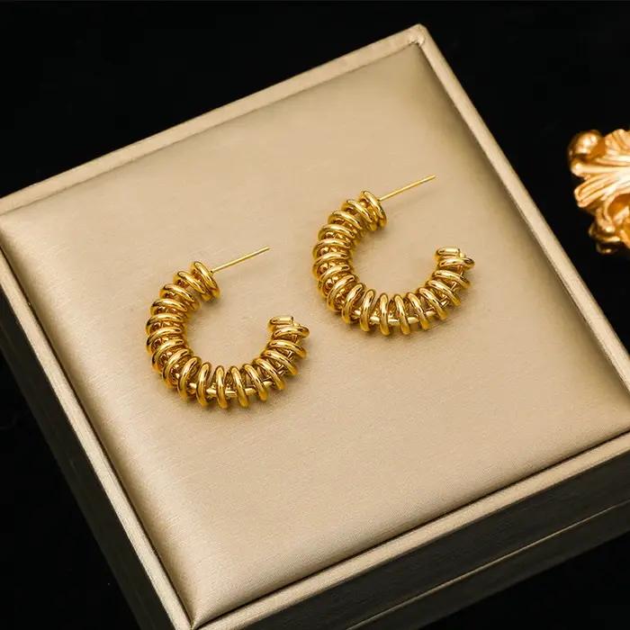 Boucles d'Oreilles en Acier Inoxydable et Perles Métalliques