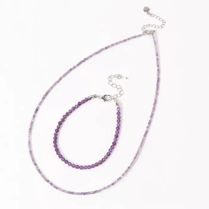 Ensemble collier et bracelet de pierres précieuses pour femmes et filles