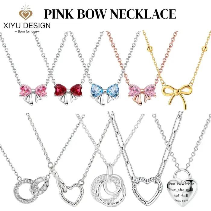 Collier en argent sterling 925 avec nœud en cristal pour femmes, bijou élégant pour occasions spéciales