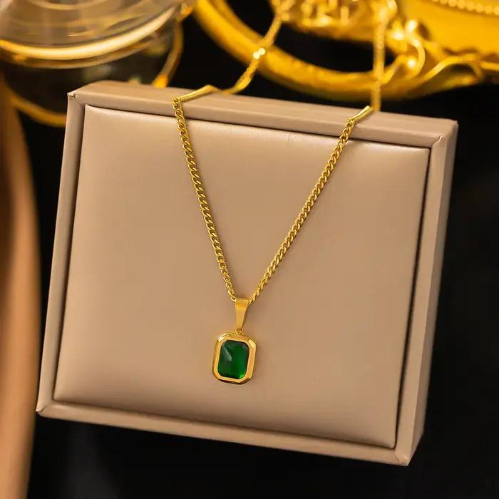 Collier en diamant pendentif femmes Vintage vert émeraude pierres précieuses