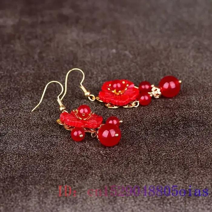 Boucles d'oreilles fleur de Jade rouge