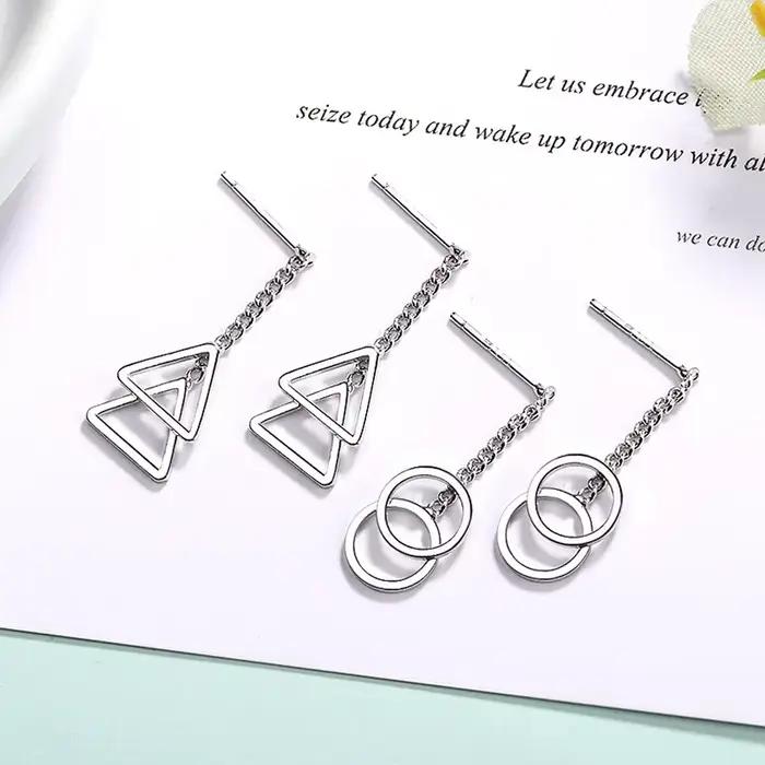Boucles d'Oreilles Géométriques en Argent Sterling 925 Pour Femmes Occasions Spéciales Partie Mariage Engagement Anniversaire