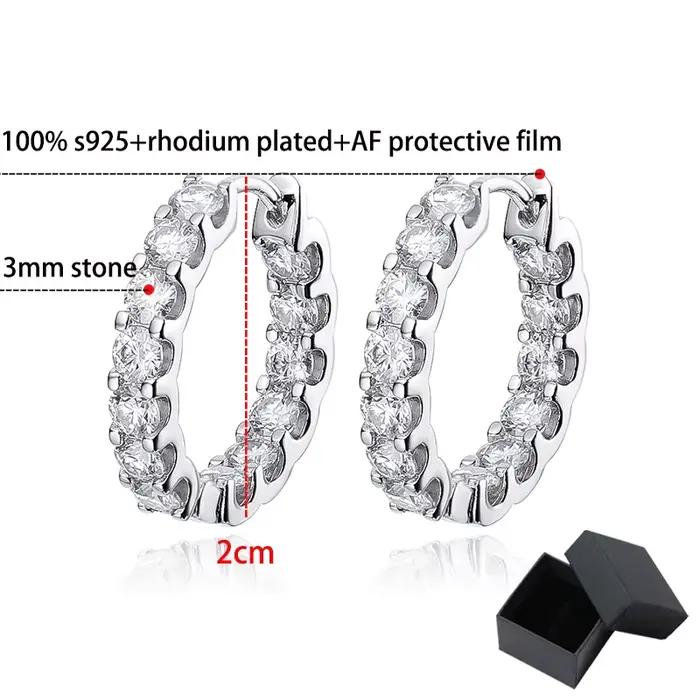 Boucles d'oreilles créoles en argent sterling 925 serties de moissonite vvs1 pour femmes occasions spéciales mariage anniversaire cadeaux