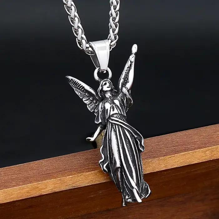 Collier classique avec pendentif Statue de la liberté d'ange, chaînes en acier inoxydable 316L pour hommes et femmes, amulette puissante à la mode, bijoux cadeaux