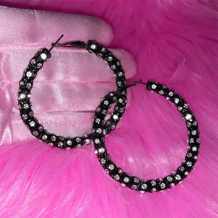 Y2K – boucles d'oreilles noires en cristal brillant