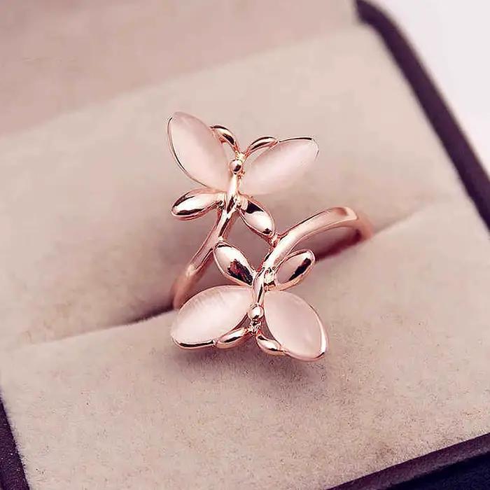 Huitan – bague papillon rose esthétique pour femmes, couleur or Rose, accessoires exquis, cadeau fan