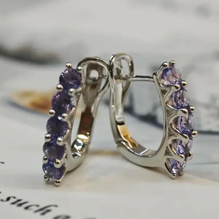 Boucles d'oreilles à clip en tanzanite en argent sterling 925 pour femmes style classique romantique engagement violet élégantes à offrir occassions spéciales