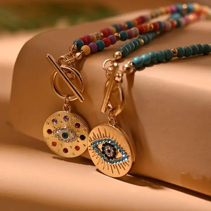 Collier pendentif oeil mignon romantique en alliage de zinc avec chaîne perles pour femmes occasions spéciales tracker d'humeur