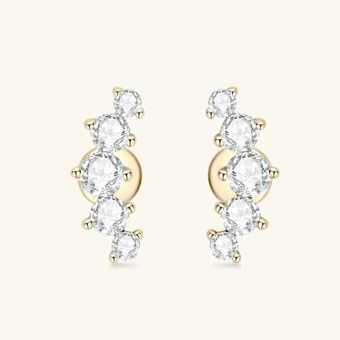 IOGOU D couleur Moissanite bijoux plaqué or jaune boucles d'oreilles sur chenilles pour femmes 925 argent