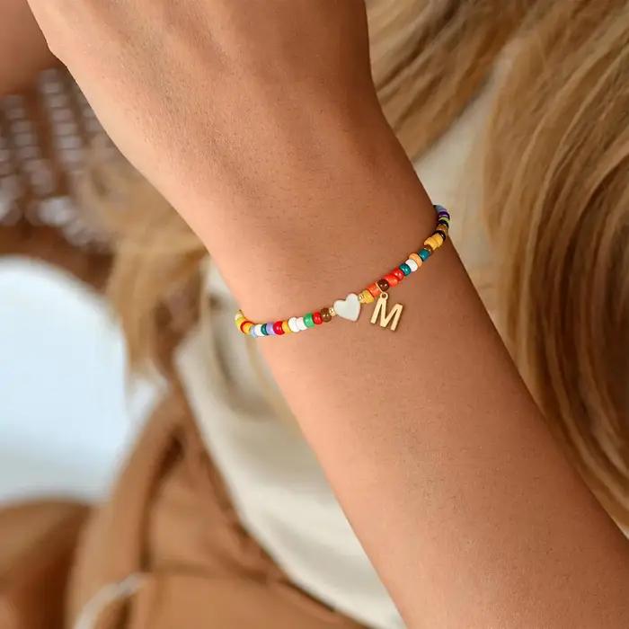 Bracelets initiaux colorés bohème pour femmes et filles