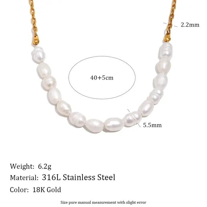 Collier ras du cou E.B.belle en perles baroques, plaqué or 18 carats, en acier inoxydable, anti-déco