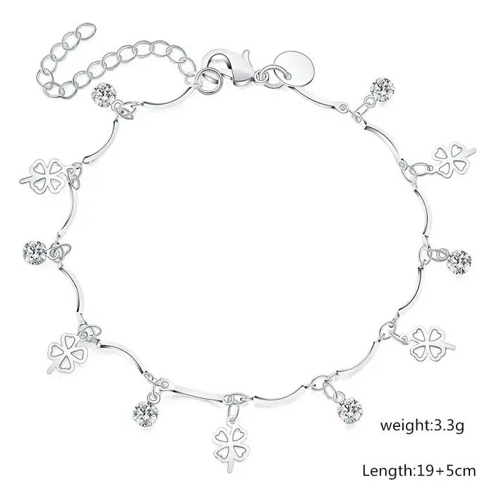 Bracelet en argent sterling 925 trèfle à quatre feuilles romantique pour femmes occasions spéciales cadeau fête de mariage noël bijoux fin